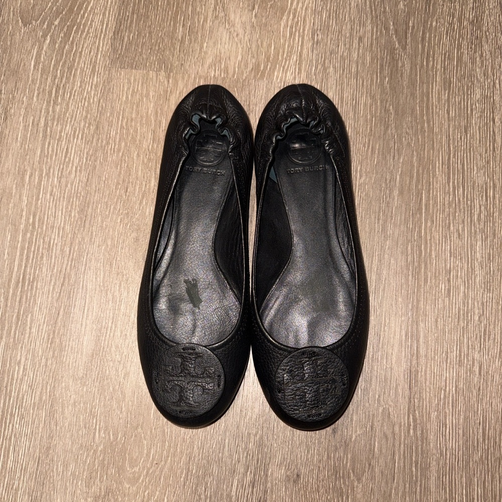 Tory Burch Minnie Travel Flats Black Leather Women's Size 9 Shoes M Slip-Ons